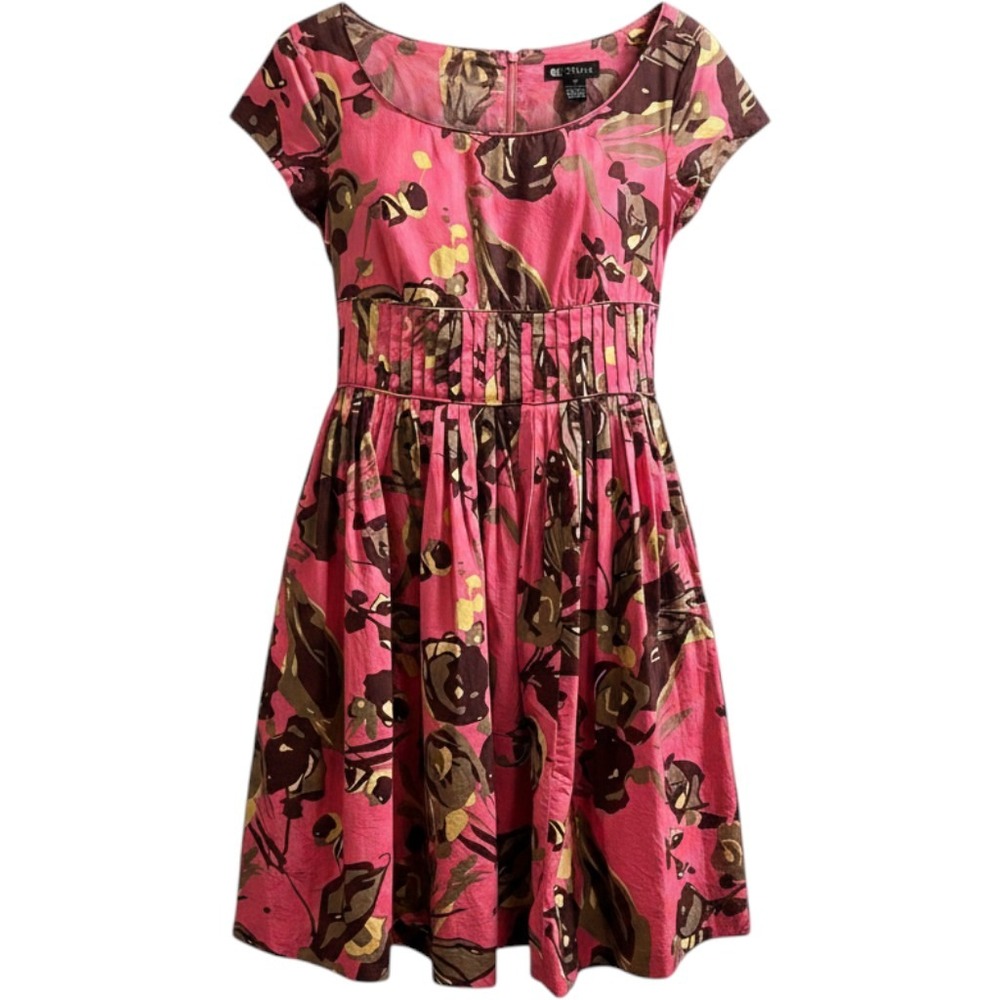 Carole Little Dress Pink Floral Pleated Empire Waist Size 10 Retro Rockabilly